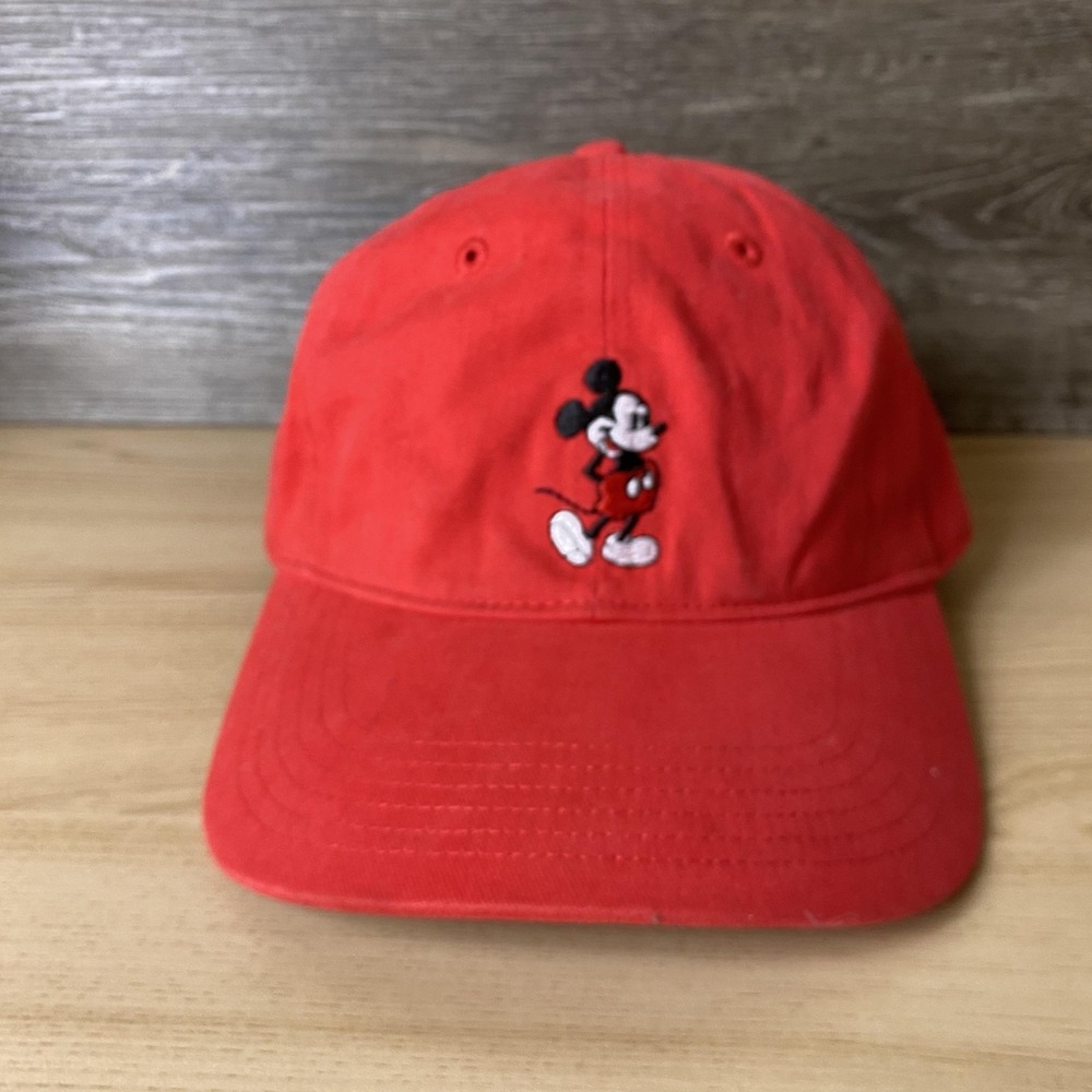 Disney Mickey Mouse Hat Cap Strap Back Red Embroidered Cartoon Classic Mens